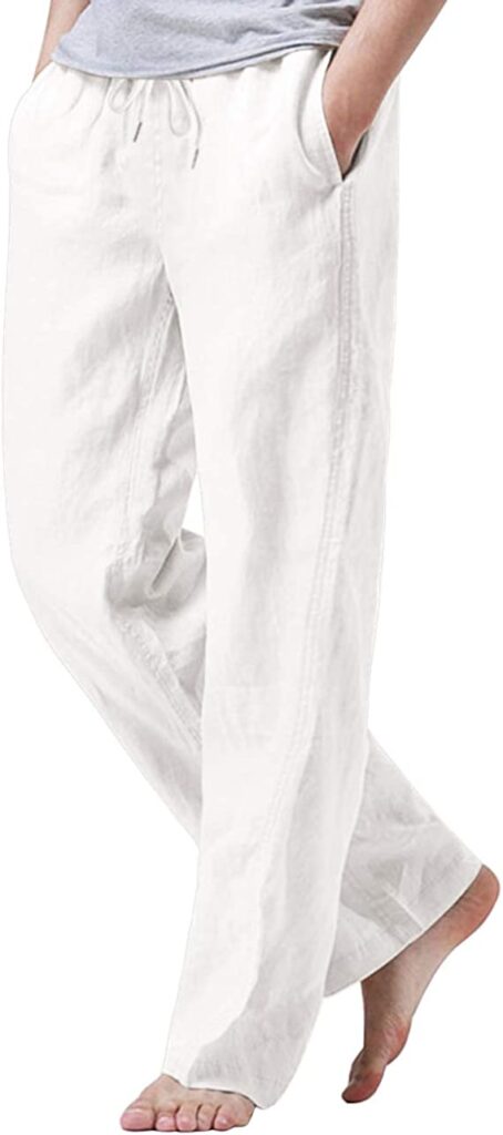  Mens Cotton Linen Drawstring Pants 