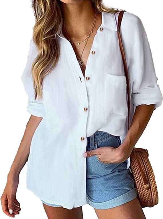 Hotouch Womens Cotton Button Down Shirt