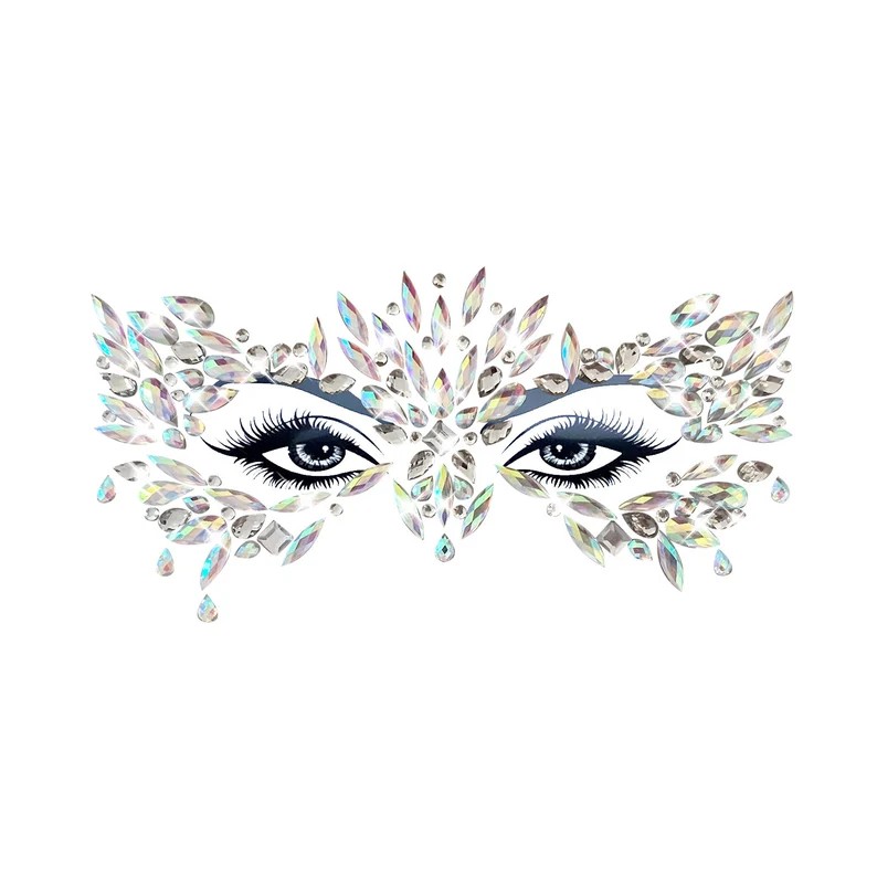 Chickadee Masquerade Clear Iridescent Crystal Jewel Face Sticker For Raves