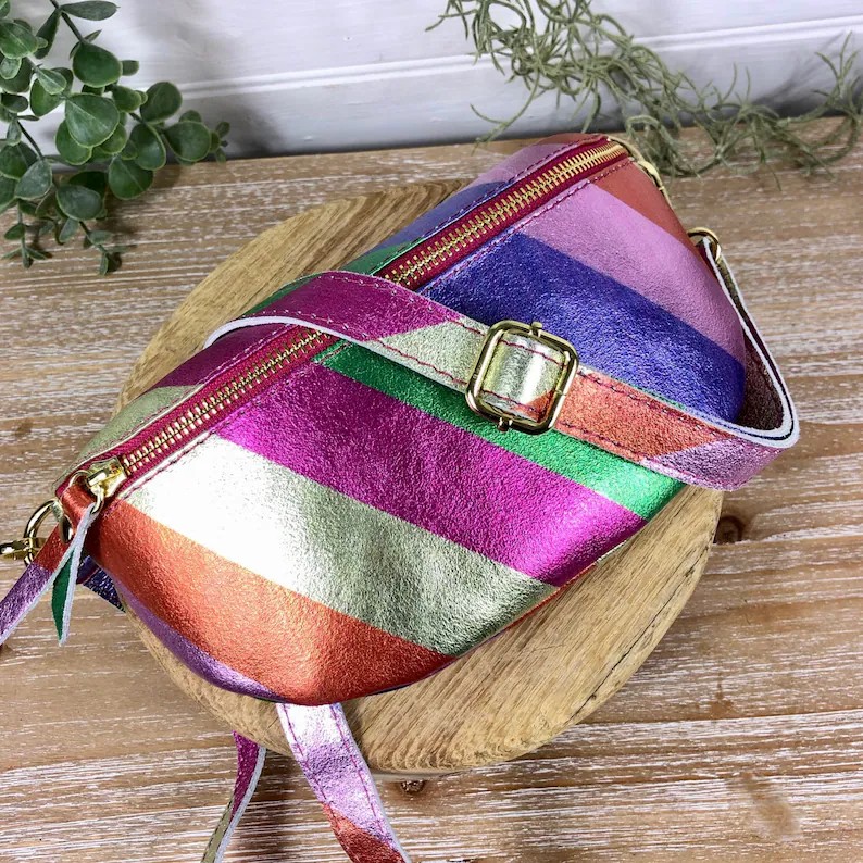 Rainbow Bum Bag, Metallic Leather Waist Bag, Rainbow Chest Bag, Rainbow Fanny Pack,