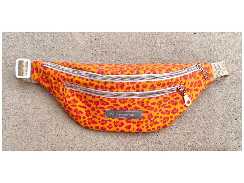 Motivational-Holic Fanny Pack with two zipper Leopard Cheetah animal print orange pink