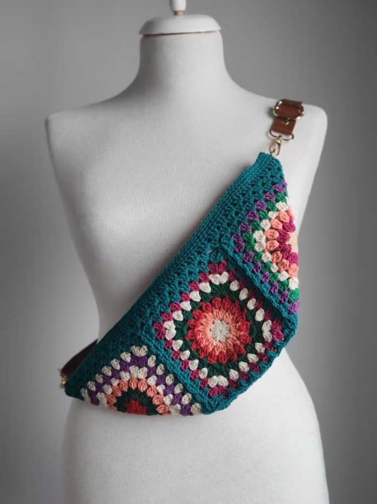 Bohemian Granny Square Crochet Bum Bag